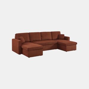 Sofá-cama em veludo canelado com arrumação, 4 lugares Terracota - 288x146x86 cm
