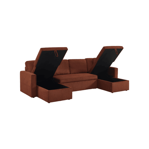 Sofá-cama em veludo canelado com arrumação, 4 lugares Terracota - 288x146x86 cm