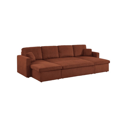 Sofá-cama em veludo canelado com arrumação, 4 lugares Terracota - 288x146x86 cm