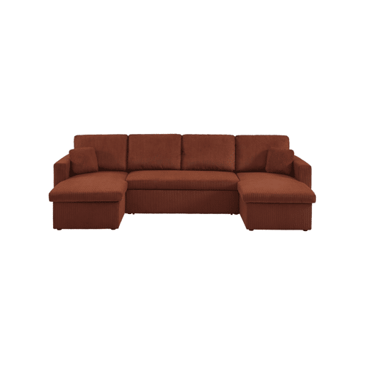 Sofá-cama em veludo canelado com arrumação, 4 lugares Terracota - 288x146x86 cm
