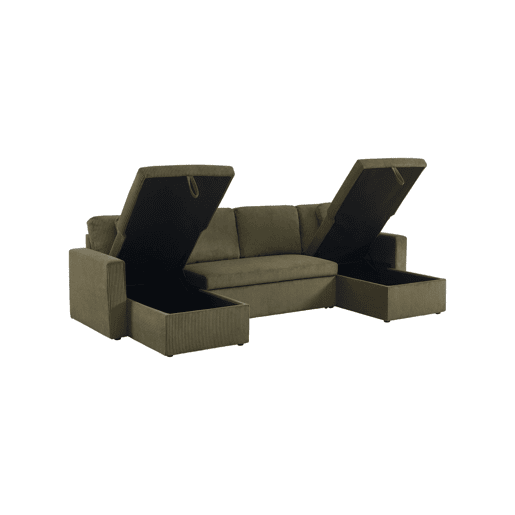 Sofá-cama em veludo canelado com arrumação, 4 lugares Verde caqui - 288x146x86 cm Sofá-cama em veludo canelado com arrumação, 4 lugares Verde caqui - 288x146x86 cm