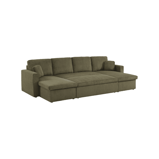 Sofá-cama em veludo canelado com arrumação, 4 lugares Verde caqui - 288x146x86 cm Sofá-cama em veludo canelado com arrumação, 4 lugares Verde caqui - 288x146x86 cm