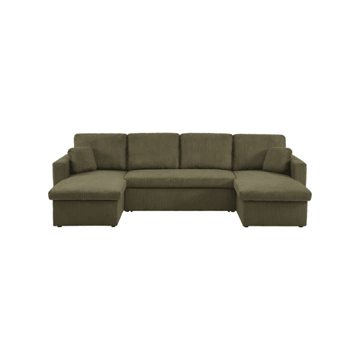 Sofá-cama em veludo canelado com arrumação, 4 lugares Verde caqui - 288x146x86 cm Sofá-cama em veludo canelado com arrumação, 4 lugares Verde caqui - 288x146x86 cm