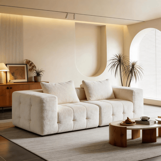 HomeMiYN Sofá modular nuvem em chenille de 2 lugares com módulos independentes e design flexível HomeMiYN Sofá modular nuvem em chenille de 2 lugares com módulos independentes e design flexível