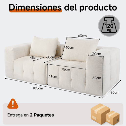 HomeMiYN Sofá modular nuvem em chenille de 2 lugares com módulos independentes e design flexível HomeMiYN Sofá modular nuvem em chenille de 2 lugares com módulos independentes e design flexível
