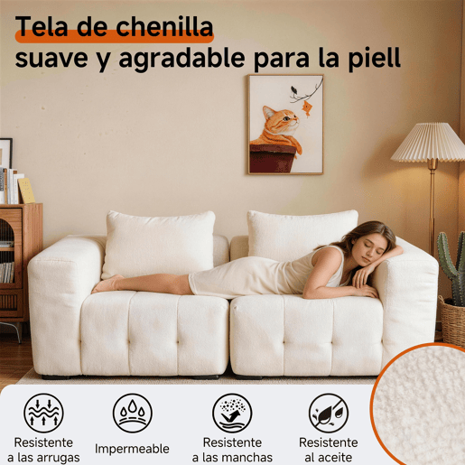 HomeMiYN Sofá modular nuvem em chenille de 2 lugares com módulos independentes e design flexível HomeMiYN Sofá modular nuvem em chenille de 2 lugares com módulos independentes e design flexível