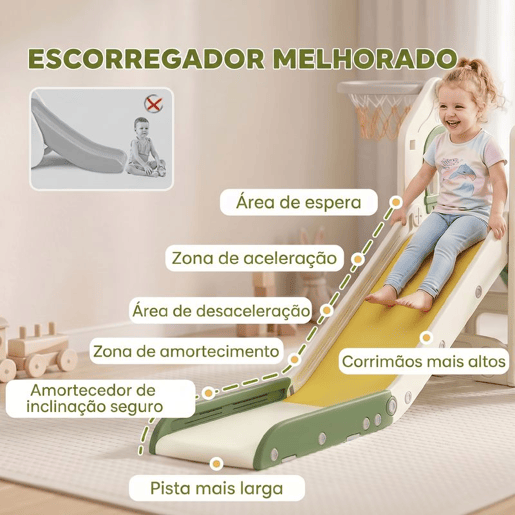 AIYAPLAY Escorrega Infantil Dobrável 4 em 1, com Trepador, Aro de Basquetebol, Bola e Arrumação, Degraus, Fácil de Montar e Limpar, Uso Interior, para Crianças 1-3 Anos, Branco Creme