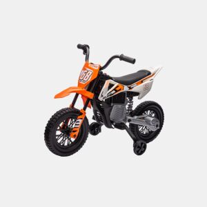 AIYAPLAY Moto Elétrica Infantil 12V com Música, Velocidade Ajustável 2,4-5 kmh, Rodas Auxiliares Removíveis, Suporta até 30 kg, 107x56x70 cm, Laranja