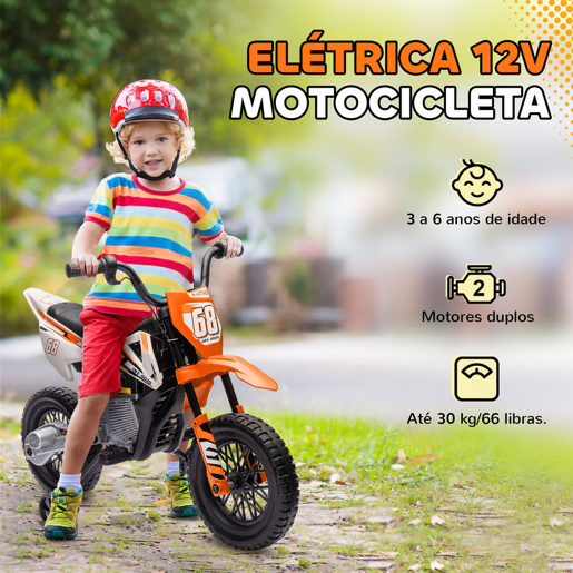 AIYAPLAY Moto Elétrica Infantil 12V com Música, Velocidade Ajustável 2,4-5 kmh, Rodas Auxiliares Removíveis, Suporta até 30 kg, 107x56x70 cm, Laranja AIYAPLAY Moto Elétrica Infantil 12V com Música, Velocidade Ajustável 2,4-5 kmh, Rodas Auxiliares Removíveis, Suporta até 30 kg, 107x56x70 cm, Laranja