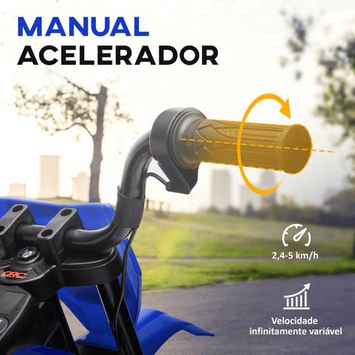 AIYAPLAY Mota Elétrica Infantil 12V com Música, Velocidade Ajustável 2,4-5 kmh, Rodas Auxiliares Removíveis, 30 kg, 107x56x70 cm, Azul