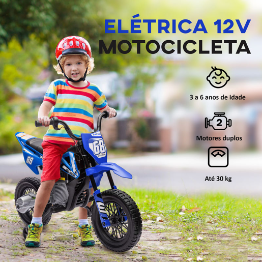 AIYAPLAY Mota Elétrica Infantil 12V com Música, Velocidade Ajustável 2,4-5 kmh, Rodas Auxiliares Removíveis, 30 kg, 107x56x70 cm, Azul