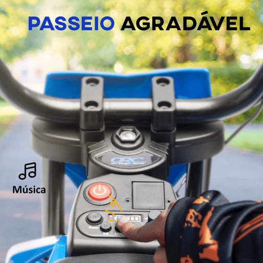 AIYAPLAY Mota Elétrica Infantil 12V com Música, Velocidade Ajustável 2,4-5 kmh, Rodas Auxiliares Removíveis, 30 kg, 107x56x70 cm, Azul