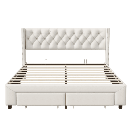 Cama estofada 180x200cm com decoração com tachas, gavetas, faixas de luz, entrada USB, bolsa de arrumação, bege, com carregador europeu. Cama estofada 180x200cm com decoração com tachas, gavetas, faixas de luz, entrada USB, bolsa de arrumação, bege, com carregador europeu.