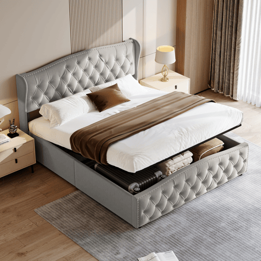 Cama capitonê 140x200 cm - estrado de ripas - arrumação hidráulica - veludo