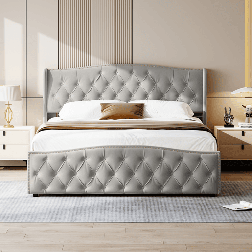Cama capitonê 140x200 cm - estrado de ripas - arrumação hidráulica - veludo