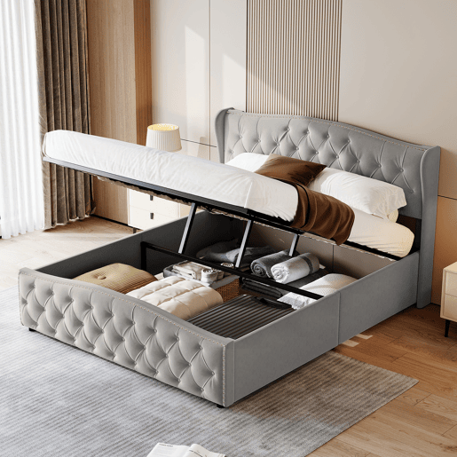 Cama capitonê 140x200 cm - estrado de ripas - arrumação hidráulica - veludo