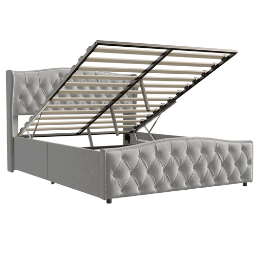 Cama capitonê 140x200 cm - estrado de ripas - arrumação hidráulica - veludo