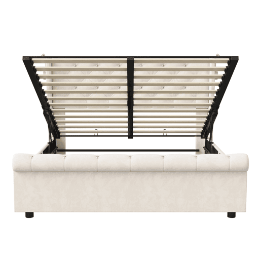 Cama de arrumação 140x200cm com cabeceira, luz de leitura com carregamento USB, base de ripas, estrutura de cama, cama de casal estilo contemporâneo, bege Cama de arrumação 140x200cm com cabeceira, luz de leitura com carregamento USB, base de ripas, estrutura de cama, cama de casal estilo contemporâneo, bege