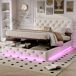 Cama doble con cabecero LED y amplio almacenaje Cama doble con cabecero LED y amplio almacenaje Beige