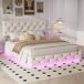 Cama doble con cabecero LED y amplio almacenaje Cama doble con cabecero LED y amplio almacenaje Beige
