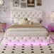 Cama doble con cabecero LED y amplio almacenaje Cama doble con cabecero LED y amplio almacenaje Beige