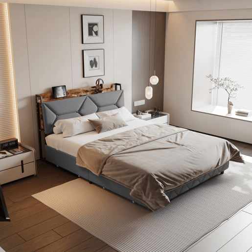 Cama de casal em madeira e metal com cabeceira ergonômica inclinada a 95°, espaço de armazenamento integrado, portas USBType-C e 4 gavetas grandes u2013 140x200 cm Cama de casal em madeira e metal com cabeceira ergonômica inclinada a 95°, espaço de armazenamento integrado, portas USBType-C e 4 gavetas grandes u2013 140x200 cm
