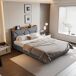 Cama doble de madera y metal con cabecero ergonómico y 4 cajones. 140x225 Cama doble de madera y metal con cabecero ergonómico y 4 cajones. 140x225 Gris