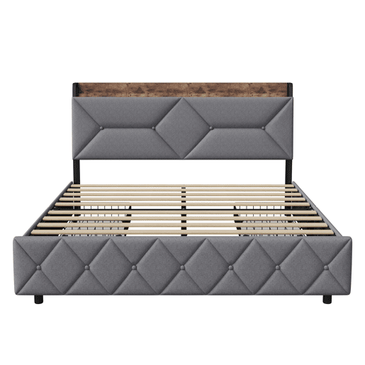 Cama de casal em madeira e metal com cabeceira ergonômica inclinada a 95°, espaço de armazenamento integrado, portas USBType-C e 4 gavetas grandes u2013 140x200 cm Cama de casal em madeira e metal com cabeceira ergonômica inclinada a 95°, espaço de armazenamento integrado, portas USBType-C e 4 gavetas grandes u2013 140x200 cm