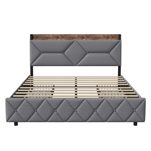 Cama de casal em madeira e metal com cabeceira ergonômica inclinada a 95°, espaço de armazenamento integrado, portas USBType-C e 4 gavetas grandes u2013 160x200 cm Cama de casal em madeira e metal com cabeceira ergonômica inclinada a 95°, espaço de armazenamento integrado, portas USBType-C e 4 gavetas grandes u2013 160x200 cm