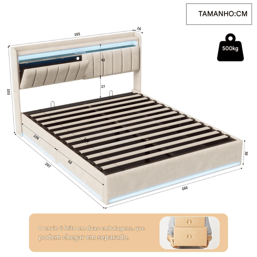 Cama estofada de 160 x 200 cm com carregamento USB, cama de casal para jovens, cama com arrumação, iluminação LED e cabeceira com arrumação, estrado de ripas hidráulico. Cama estofada de 160 x 200 cm com carregamento USB, cama de casal para jovens, cama com arrumação, iluminação LED e cabeceira com arrumação, estrado de ripas hidráulico.