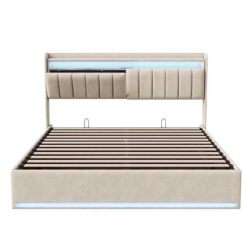 Cama estofada de 160 x 200 cm com carregamento USB, cama de casal para jovens, cama com arrumação, iluminação LED e cabeceira com arrumação, estrado de ripas hidráulico. Cama estofada de 160 x 200 cm com carregamento USB, cama de casal para jovens, cama com arrumação, iluminação LED e cabeceira com arrumação, estrado de ripas hidráulico.