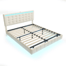 Cama 160x200 cm - cabeceira ajustável - LED - linho - bege