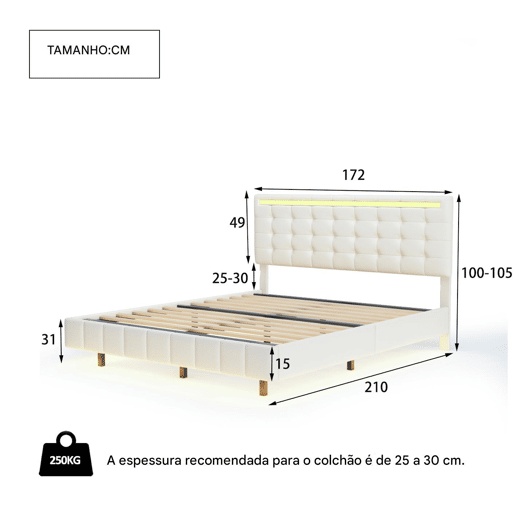 Cama 160x200 cm - cabeceira ajustável - LED - linho - bege Cama 160x200 cm - cabeceira ajustável - LED - linho - bege