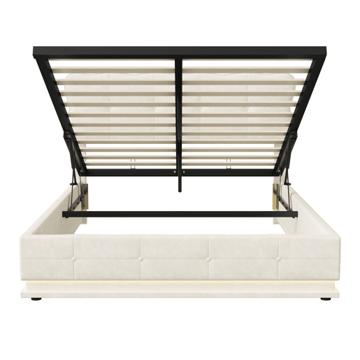 Cama de arrumação 140x200cm, tecido de veludo, estrutura de cama com cabeceira, iluminação LED, base de ripas, cama hidráulica multifuncional, cama de adulto estilo moderno, bege Cama de arrumação 140x200cm, tecido de veludo, estrutura de cama com cabeceira, iluminação LED, base de ripas, cama hidráulica multifuncional, cama de adulto estilo moderno, bege