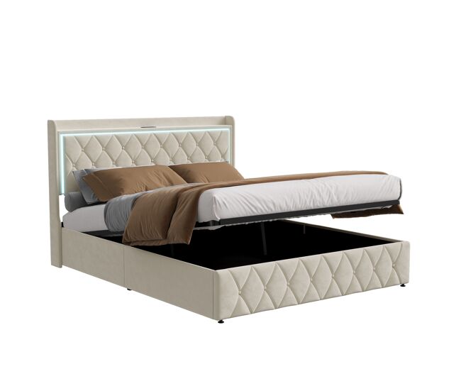 Cama de aire + lámpara de noche + función de carga terciopelo beige 140*190cm