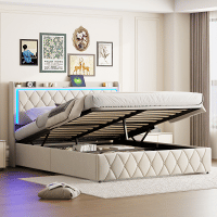 Cama de ar + abajur de cabeceira + função de carregamento veludo bege 140*190cm