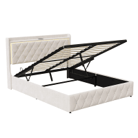 Cama de ar + abajur de cabeceira + função de carregamento veludo bege 140*190cm