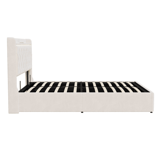 Cama de ar + abajur de cabeceira + função de carregamento veludo bege 140*190cm