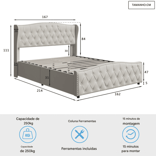 Cama estofada 160x200cm com estrado de ripas, cama box hidráulica com box e espaço de arrumação, cama de casal em veludo, cama com arrumação, cama funcional, bege Cama estofada 160x200cm com estrado de ripas, cama box hidráulica com box e espaço de arrumação, cama de casal em veludo, cama com arrumação, cama funcional, bege