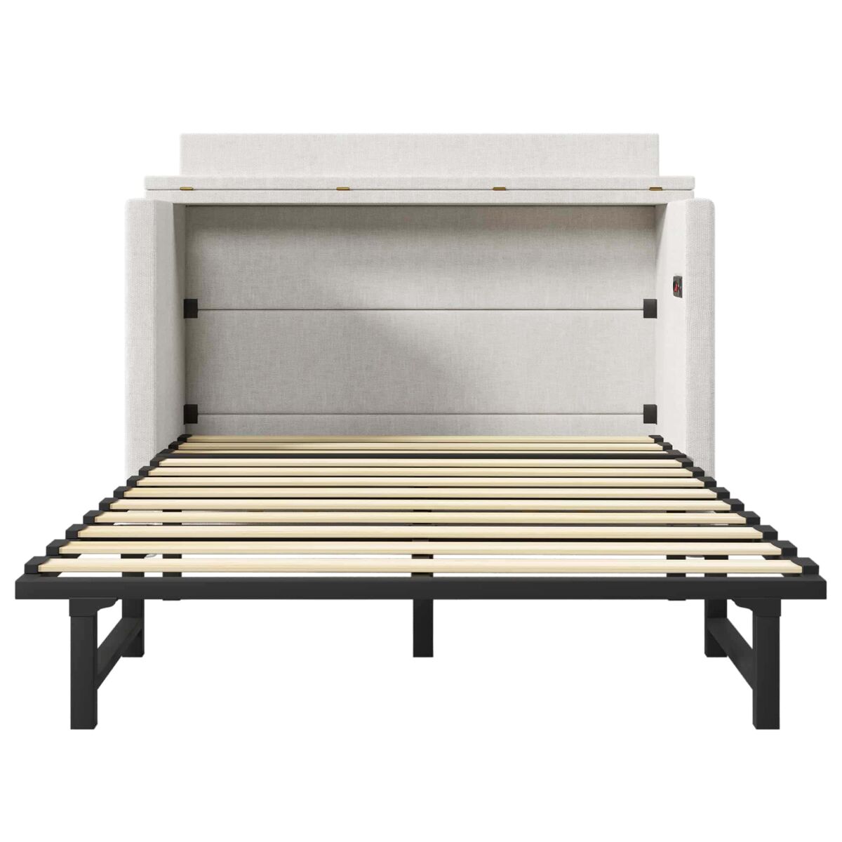 Cama armario 140x200 - con cajón, conexiones usb y tipo-c, plataforma convertible, sin colchón - beige