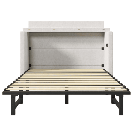 Cama armário 140x200 - Com gaveta, ligações USB e Tipo-C, plataforma convertível, sem colchão - Bege Cama armário 140x200 - Com gaveta, ligações USB e Tipo-C, plataforma convertível, sem colchão - Bege