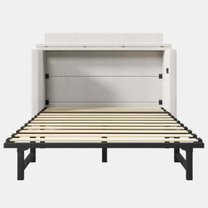 Cama armário 140x200 - Com gaveta, ligações USB e Tipo-C, plataforma convertível, sem colchão - Bege