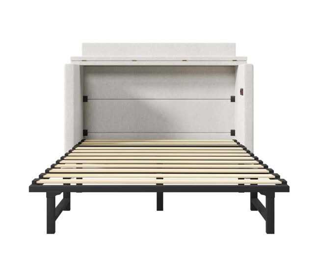 Cama armario 140x200 - con cajón, conexiones usb y tipo-c, plataforma convertible, sin colchón - beige