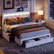 Cama juvenil doble con LED USB y amplio almacenaje Cama juvenil doble con LED USB y amplio almacenaje Beige