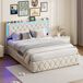 Cama terciopelo con lámpara nocturna y puertos de carga 145x209 Cama terciopelo con lámpara nocturna y puertos de carga 145x209 Beige