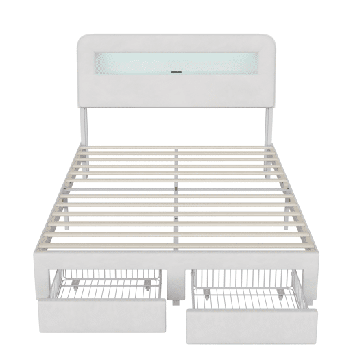 Cama multifuncional de veludo com arrumação, iluminação LED, portas USBTipo-C, cabeceira com arrumação e 2 gavetas, 160x200cm, Bege. Cama multifuncional de veludo com arrumação, iluminação LED, portas USBTipo-C, cabeceira com arrumação e 2 gavetas, 160x200cm, Bege.