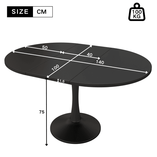 Mesa de jantar extensível redonda 100-140máx cm de mdf,preto