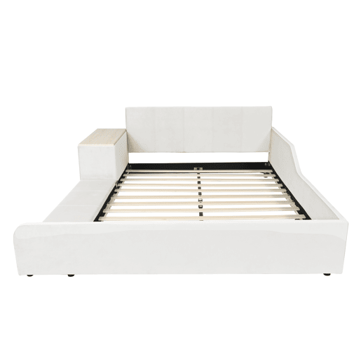 Cama infantil estofada 140x200 - Com secretária, banco e cabeceira macia - Branca