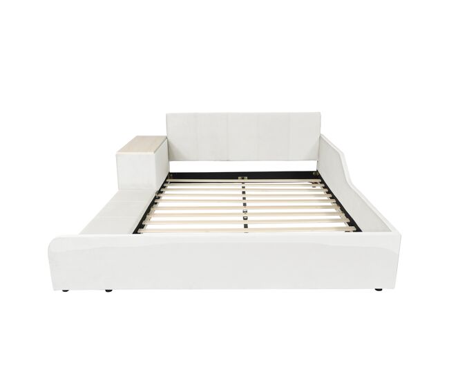 Cama infantile tapizada 140x200 - con escritorio, taburete y cabecero suave - blanco