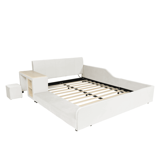 Cama infantil estofada 140x200 - Com secretária, banco e cabeceira macia - Branca